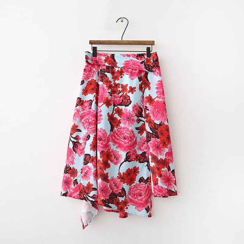 

2019 Western Style Spring And Summer Women's Dress New Style Non-symmetrical Printed Skirt