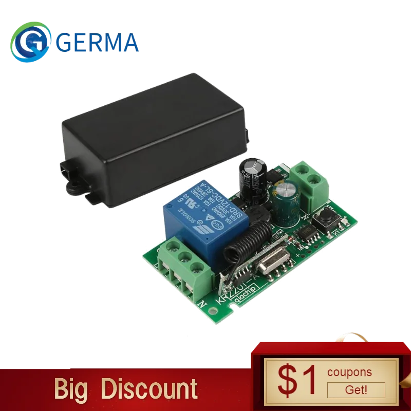 

GERMA AC 250V 110V 220V 1CH 433Mhz Universal Wireless Remote Control Switch Relay Module Receiver For Garage Door Gate Motor