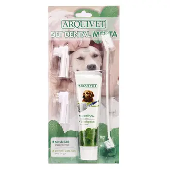 

Toothpaste for Dogs Pet Dental Care Kit with 2 Finger Toothbrushes, 1 Dual Sided Brushes and 1 Dog Toothpaste LX9C