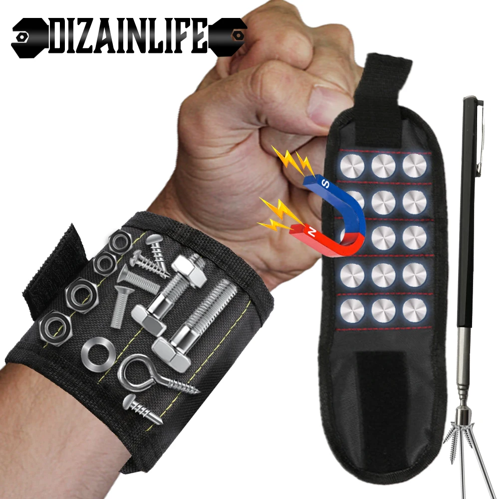 Handwerker Magnetarmband mit Taschen für Schrauben Bits Nägel magnetisch Klett 