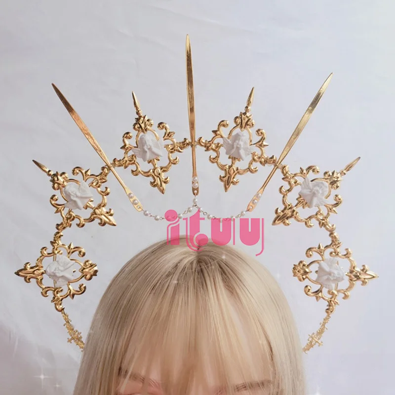 ITUY Lolita Vintage Kc Headband Angel Gold Halo Goddess Headpiece Virgin Mary Bride Crown Bead Chain Baroque Tiara Headwear -Zentai shop online H5c0b2b92090a492cb55896508ec9456fU.jpg