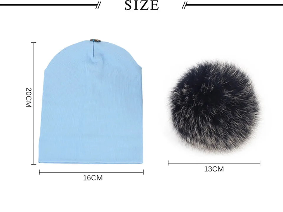 Autumn and Winter Baby Girls and Boys Beanie Hat Cotton Caps with Fox Fur Pompom Skullies Beanies Newborn Kids Plain Hats