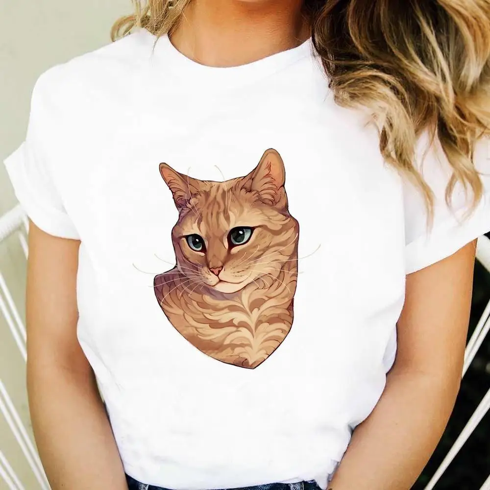 

Women 2020 Summer Short Sleeve Floral Flower Cat Cute Lady T-shirts Top T Shirt Ladies Women Graphic Female Tee T-Shir