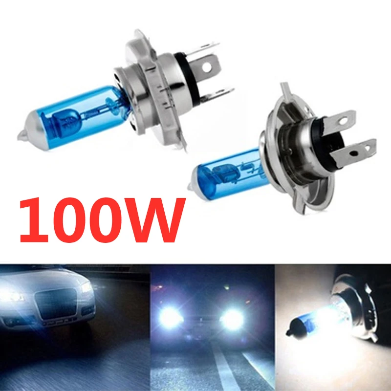 Halogen Headlight Bulb H4 Halogen Durable Xenon Bulbs Lamp 2PCS 6000K 100W Bright Car Headlight Lamps