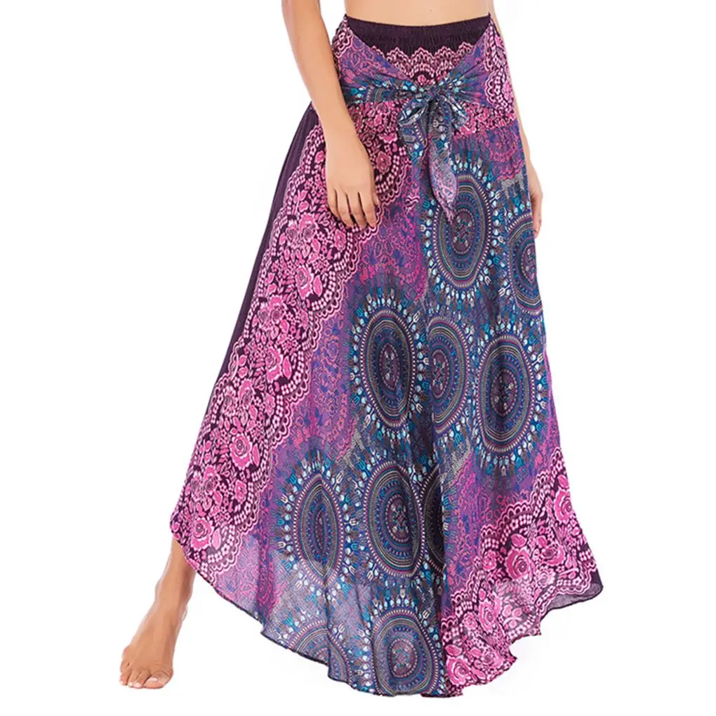 Модные женские юбки 2 способа Одежда с высокой талией макси платье Bellydance с цветочным принтом - Цвет: NO.4