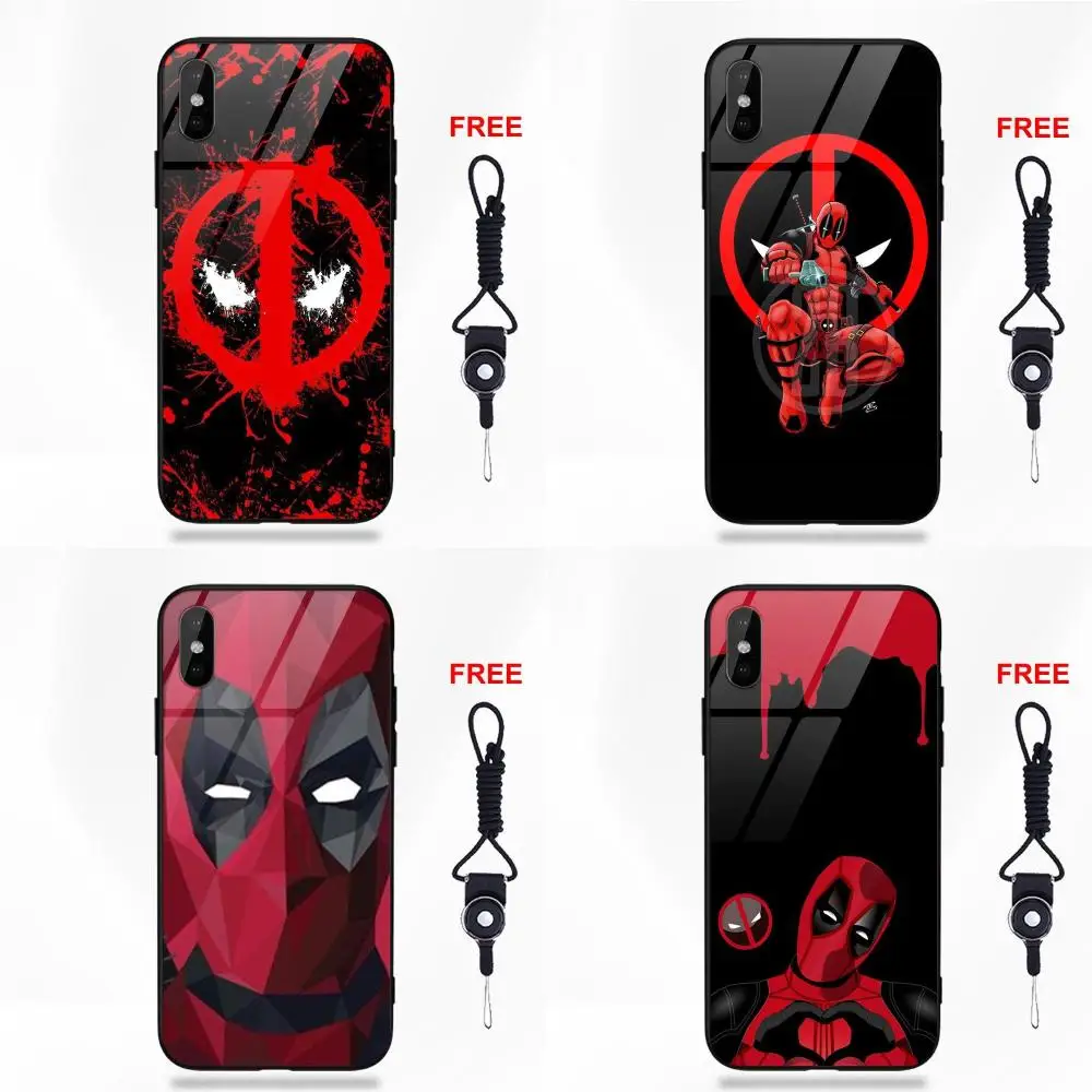 

For Apple iPhone X XS Max XR 5 5C 5S SE 6 6S 7 8 Plus Silicone TPU Frame Tempered Glass Cool Best Marvel Deadpool Logo