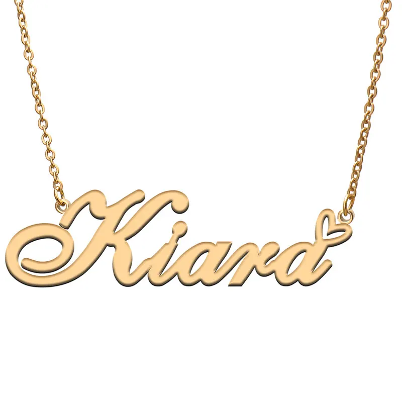 

Kiara with Love Heart Name Necklace for Women Stainless Steel Jewelry Nameplate Pendant Femme Mother Child Girls Gift