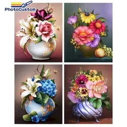 Peinture acrylique par numéros 40x50cm, Vase à fleurs, dessin mural, bricolage, Art mural moderne 