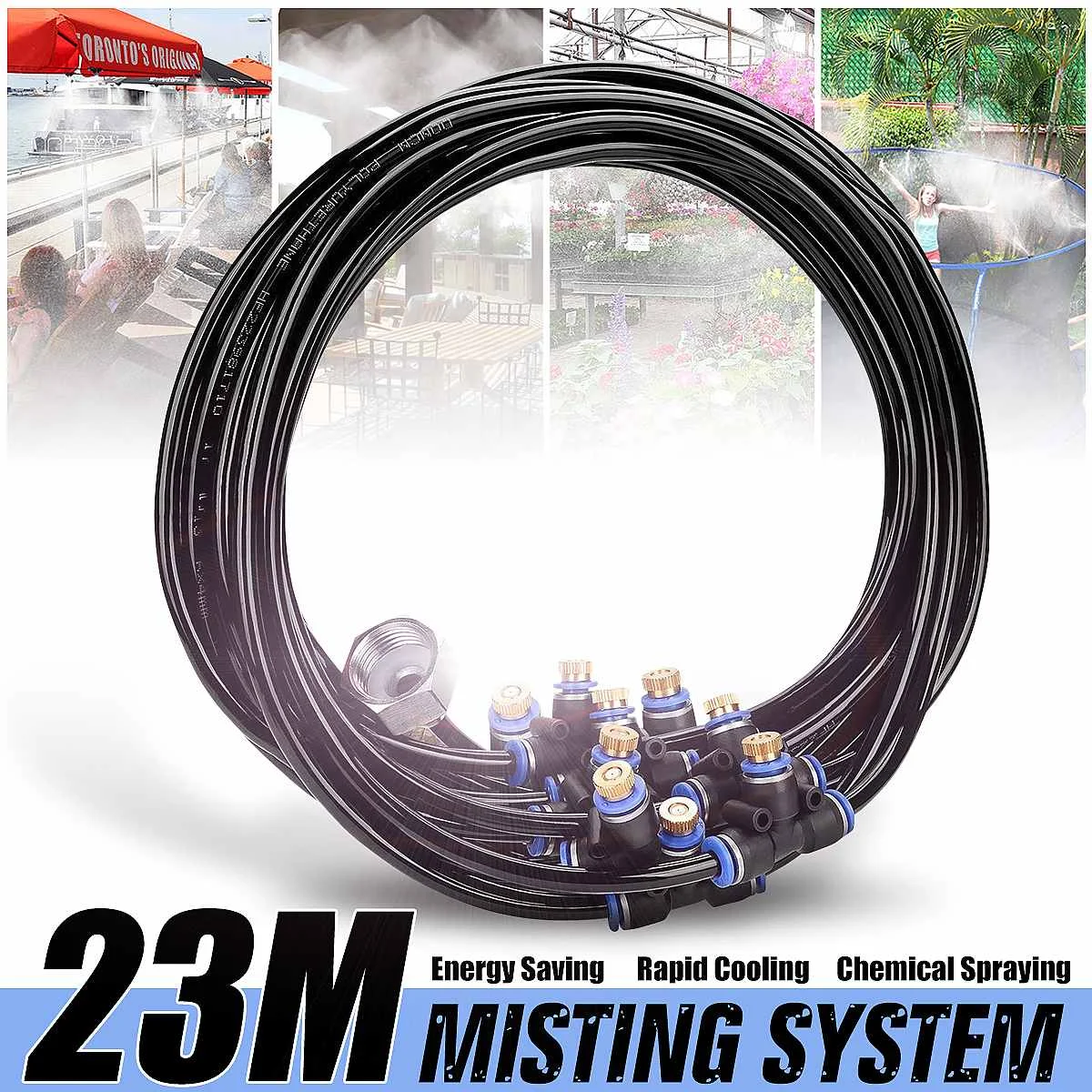 

23M Outdoor Cool Patio Misting System Fan Water Misting Garden Sprinkler Spray