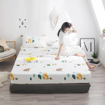 

Nordic Winter Forest Cartoon Cute Small Animals Printed Fitted Sheet 1pc 100% Cotton Bed Sheets with Elastic Band Free Shipping