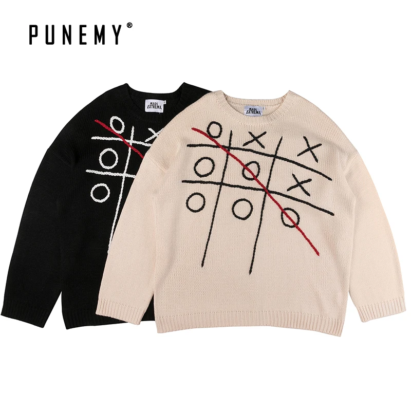 

Retro Streetwear Men Sweaters Funny Bingo Pattern Hip Hop Harajuku Cotton Oversize Autumn New Fashion Man's Pullover Sweaters