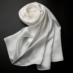 Natural Mulberry Silk Scarf Long Solid Color Large Shawls Wraps Satin Scarves Real Silk White Femme Ladies Fashion
