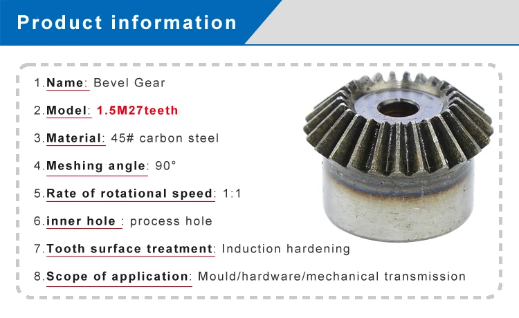 1.5M27 teeth bevel gear outer diameter 57 mm total height 33 mm process hole low carbon steel material gear