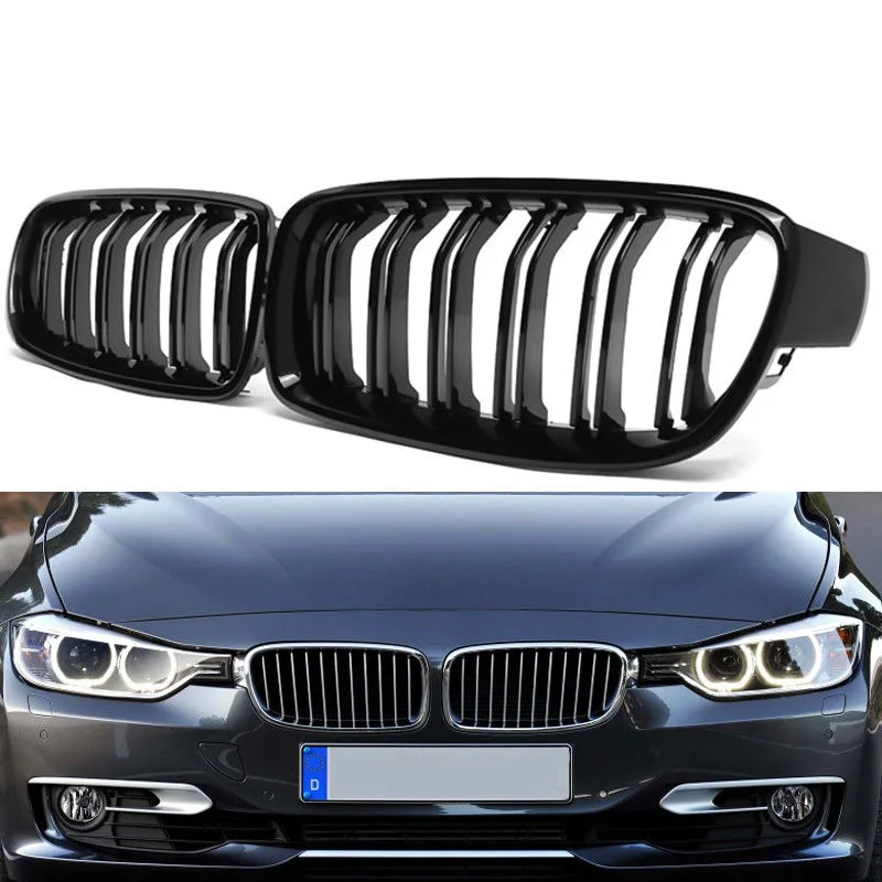 

Mayitr 1pair Gloss Black ABS Dual Slats Front Kidney Grille 51137263481 51137263482 For BMW 3-Series F30 Sedan F31 Touring