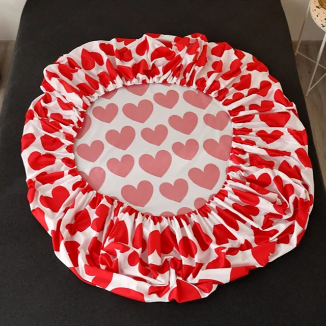 Fitted Bed Sheet with Pillowcase Red Heart Printed White Color Drap  180x200cm