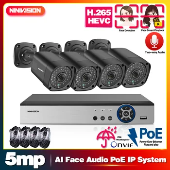 

H.265 4CH NVR 5MP POE IP Camera System AI Human Detection Two-way Audio Outdoor Waterproof CCTV Video Security Surveillance Kit
