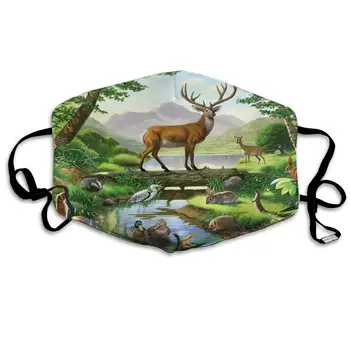 

Polyester Anti-dust Mouth Mask - Trees River Deer Seamless Art Washed Reusable Mouth-Muffle - Fashion Printed Face Masks for