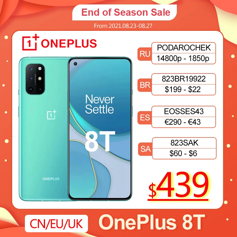 Discount Global Rom OnePlus 8T 8 T Quad Cam Snapdragon 865 65W Warp Charge Android 11 5G Smartphone 120Hz AMOLED Display Mobile Phone