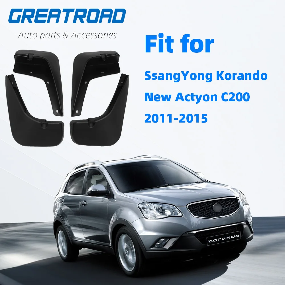 JUZZQ Mud Flaps Splash Guards Fender Mudguards 4pcs ,For SsangYong Korando Actyon C200 2011-2015 Premium Front /& Rear Set Moulded Full Protection Set Splash Mud Guards Black