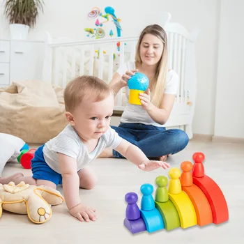 

Baby Montessori Toys Rainbow Arch Building Block Toys Puzzle Stacking Brick Give Children Best Enlightenment Toy Gift