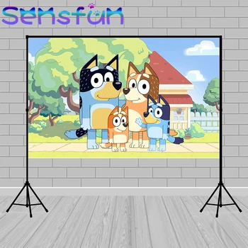 

Cartoon Kids Baby Shower 1st Birthday Party Photography Backgrounds Sheepdog Bluey Party Backdrops For Photo Studio Vinyl 7x5ft