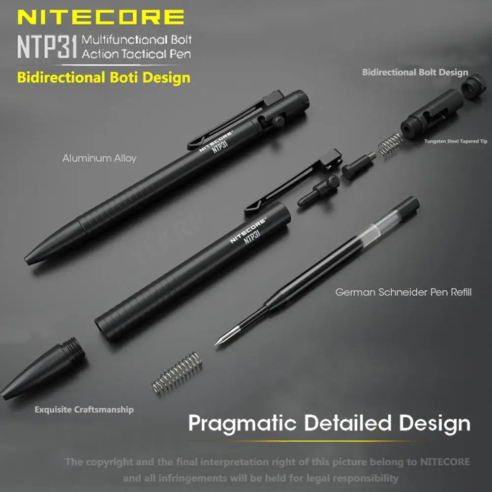 NTP31 Nitecore Tactical Pen For Self-defense Tactical Glass Breaking and Daily Writing Aluminum alloy with Tungsten Steel bezel tactical pen