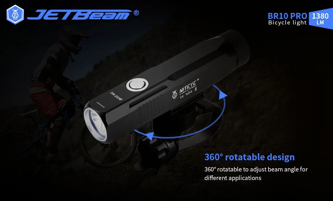 Lâmpada de Emergência Jetbeam Lanterna 6 Modos Usb Recarregável Bicicleta Luz Mini Portátil Bolso Tocha Br10gt 1380lm Led 6 bolso para bicicleta com lâmpada de emergência