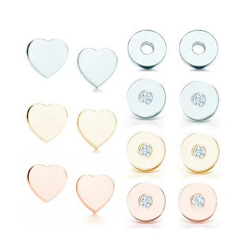 

NEW Gift 925 Silver Heart Shape Stud Earrings Round Zircon T Word Stud Tiff Earrings Rose Gold 18K Gold Jewelry Match World
