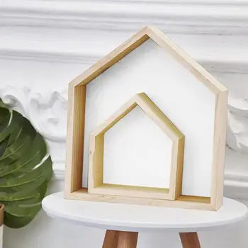 

2pcs House Shaped Storage Shelf Wood Display Rack Living Room Storage Box Household Wall Mounted Painted Holder Display Decor
