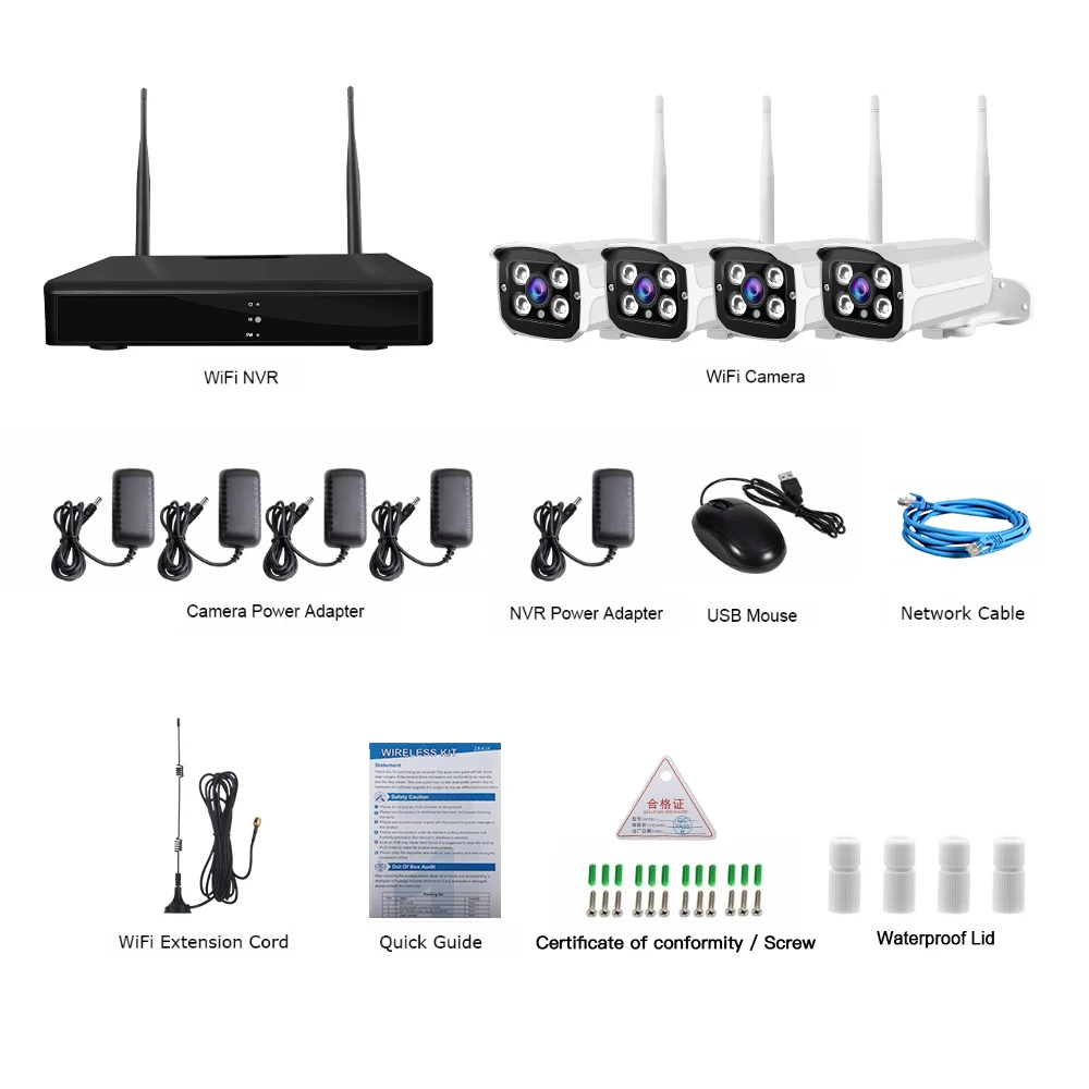 Камера видеонаблюдения антивандальная водонепроницаемая 4 канала 1080P Wi Fi IP NVR
