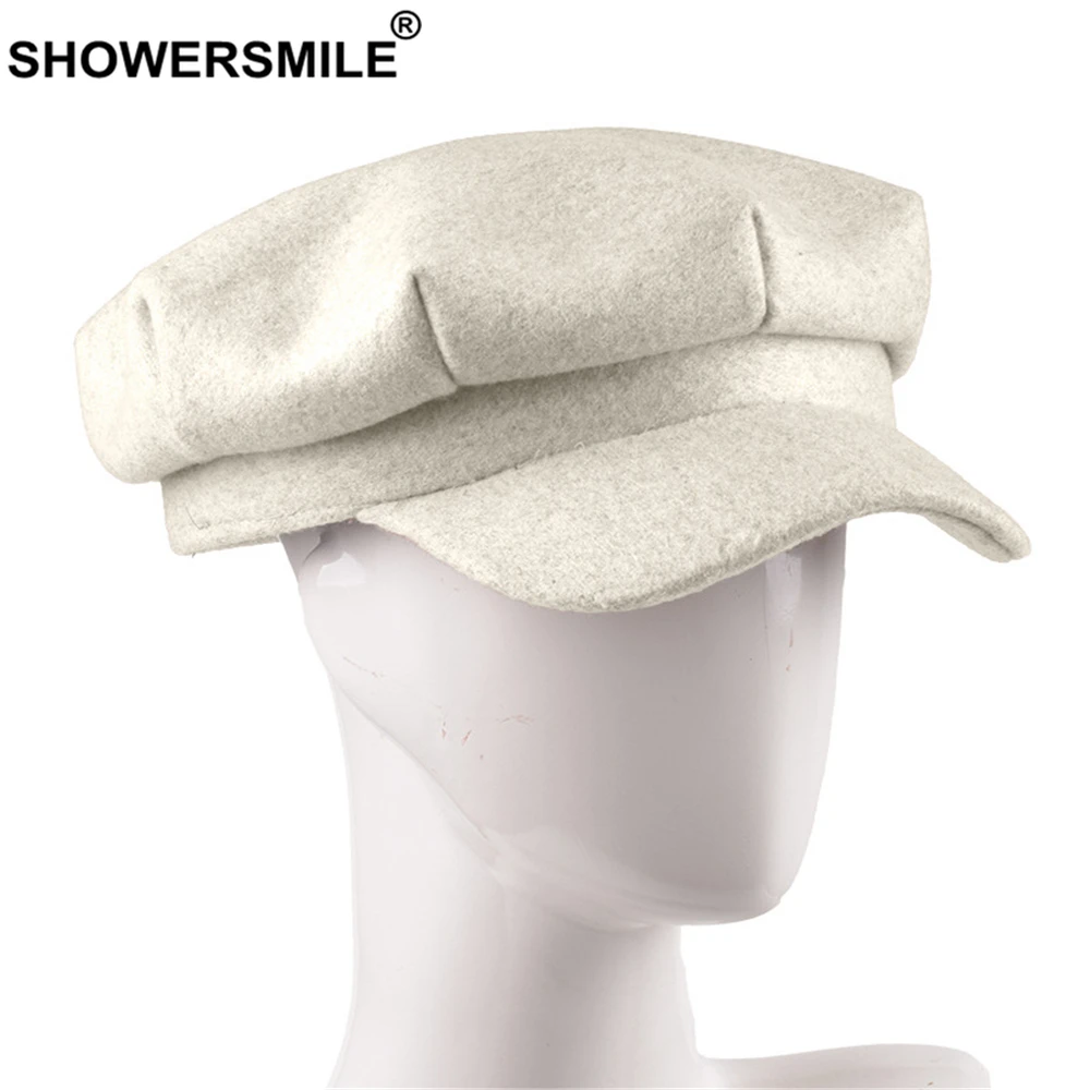SHOWERSMILE Шерстяная кепка цвета хаки Newsboy для женщин, шерстяная Женская Зимняя кепка в британском стиле, плоская кепка, женский берет, Повседневная восьмиугольная кепка