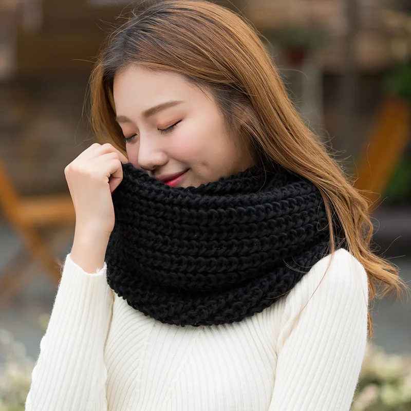 

Fashion Winter Scarf For Women Girls Nylon Knitted Circle Scarf Thickened Wool Scarves Warm Knit Cowl Long Neckerchief Unisex