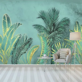 

Custom 3D Photo Wallpaper Modern Golden Banana Leaf Coconut Tree Wall Painting Bedroom Livingroom Dining Room Papier Peint Mural