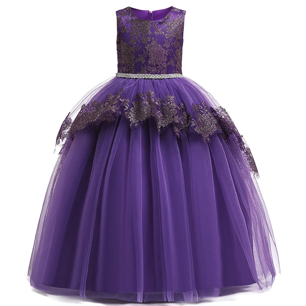 Ladies dress flower girl dress children wedding party kids clothes first communion princess ball gown vestido comunion - Цвет: Dark purple