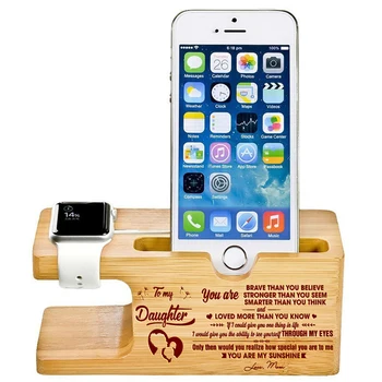 

Customized Watch Bamboo Wood Charging Stand Docking Station Phone Holder Watch Display Gifts for Man Personalized SJZJ-20