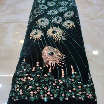 

Green High Quality African Sequin Velvet Lace Fabric French Sequins Lace Fabric 2020 for Nigerian Evening Dresses jy82-86