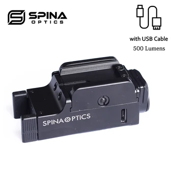 

SPINA Mini Pistol Light 500 lumens QD Quick Detach Handgun Flashlight LED Rifle Gun Tactical Torch for 20mm Rail With USB Cable