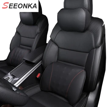 

Leather Car Pillow Massage Lumbar Cushion Back Support Seat Auto Headrest Real Leather Memory Foam Health Care Pillows