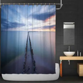 

Seascape with breakwaters at Sunset Fabric Shower Curtain,121719 for Bathroom Decor,36''W x 72''H