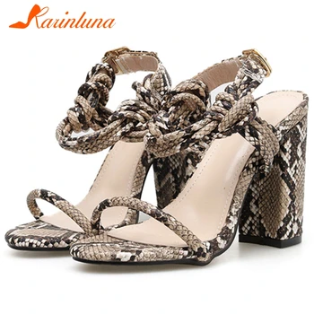 

KARINLUNA 2020 Elegant Shallow Summer Sandals Fashion High Block Women Sandals Hot Sale mixed-color Print Party Women Shoes