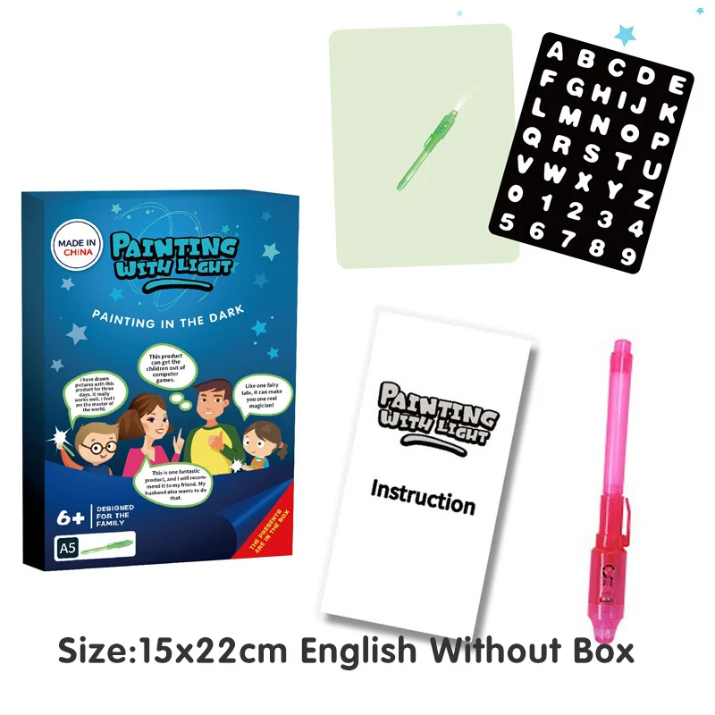 Нарисуйте со светом в темноте детская забавная игрушка набор чертежных досок Русский Английский язык игрушка для мальчиков и девочек рождественские подарки - Цвет: English A5
