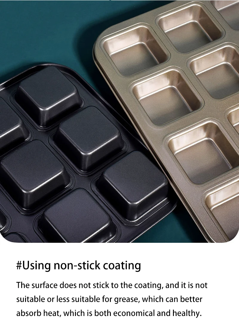 Non-Stick 12/6 Cavity Square Muffin Cupcake Baking Pan – Carbon Steel Mini Cake Tray fo... - SKU MTP27305 - UGI Packaging