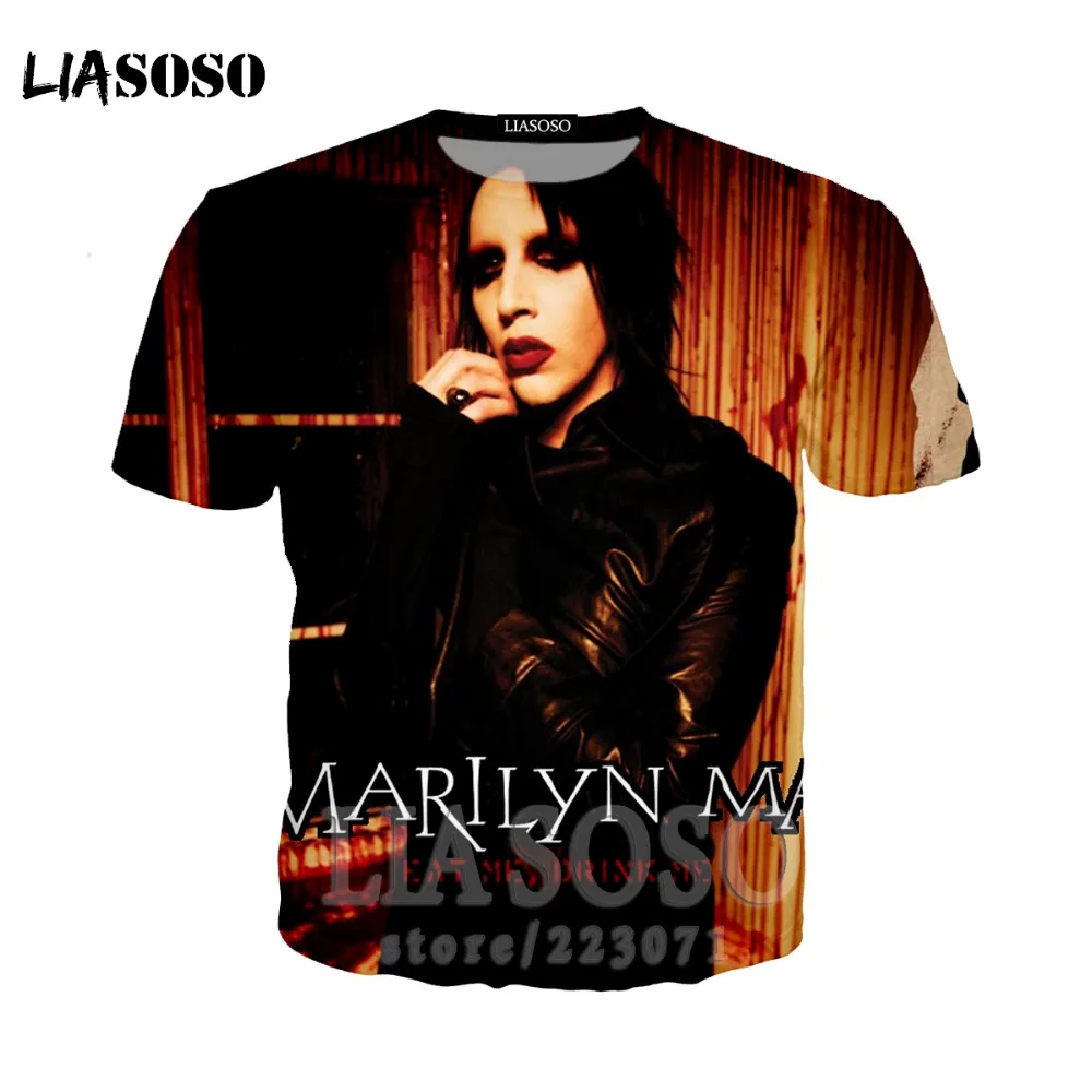 LX 3d Print new Rock band Marilyn Manson Men's T-shirt Men Women Casual Fashion Unisex Party Harajuku Hip hop Leisure Top Tees
