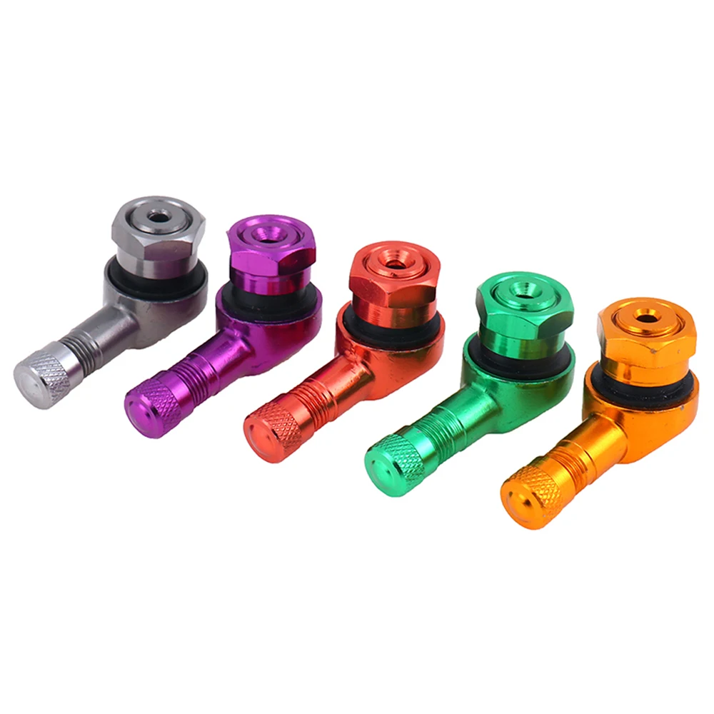 Aluminum Alloy 90° Angle Motorcycle Valve Stem Set with Tubeless Caps (2-Piece)