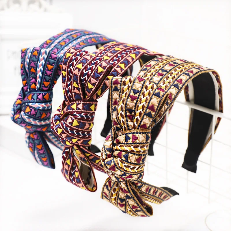 Bohemian Vintage Ethnic Flower Big Bow Hairband Fabric Headband Hair Accessories |