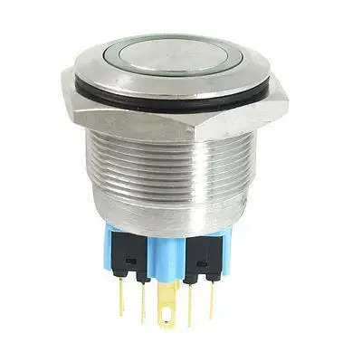 

25mm 24VDC Green Ring LED Light Stainless Latching Push Button Switch 1NO 1NC