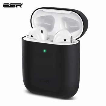 

ESR TPU Silicone Cover Charging Box Ultra Black Thin Skin Protective Case for Apple AirPods 2 1 Slim Visible LED Shockproof Case