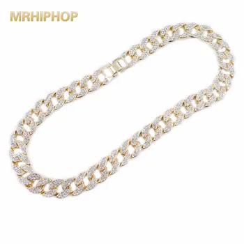 

hip hop bracelets necklace for rapper Gold color 16mm crystal miami cuban chain bracelets mens jewelry iced out bling one row