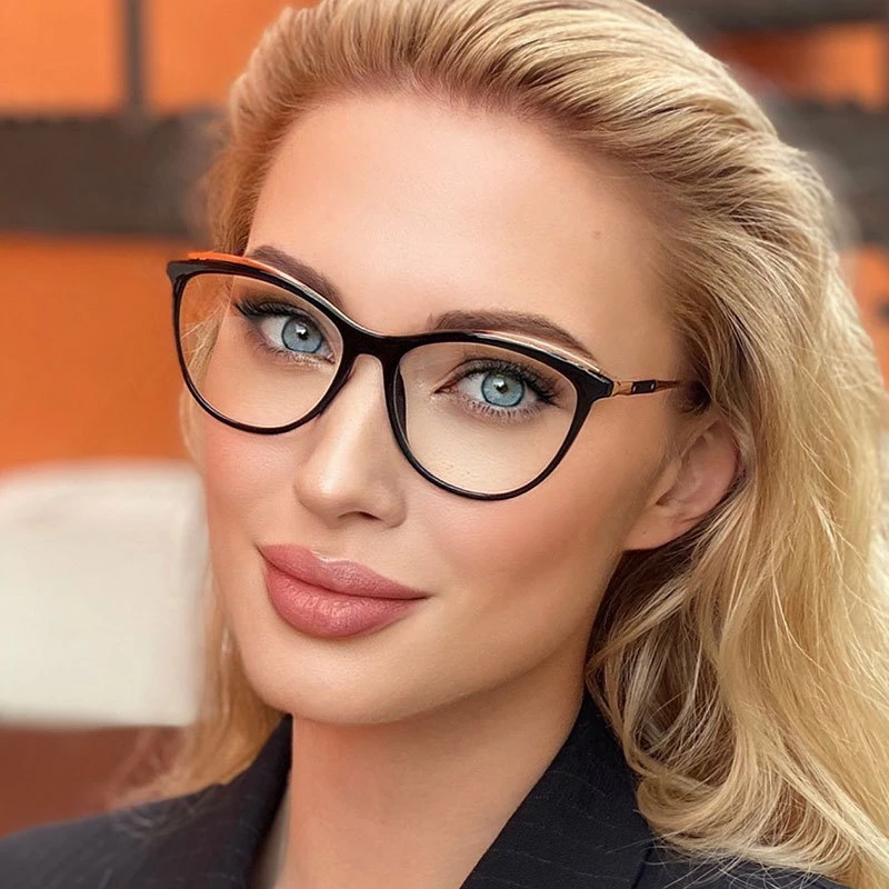 blue light blocking glasses Feishini Tiny Fake Glasses Anti Blue Light Glasses Blocking Filter Reduces Eyewear Strain Clear Eyeglasses Frame Women Cat eye reading glasses with blue light filter