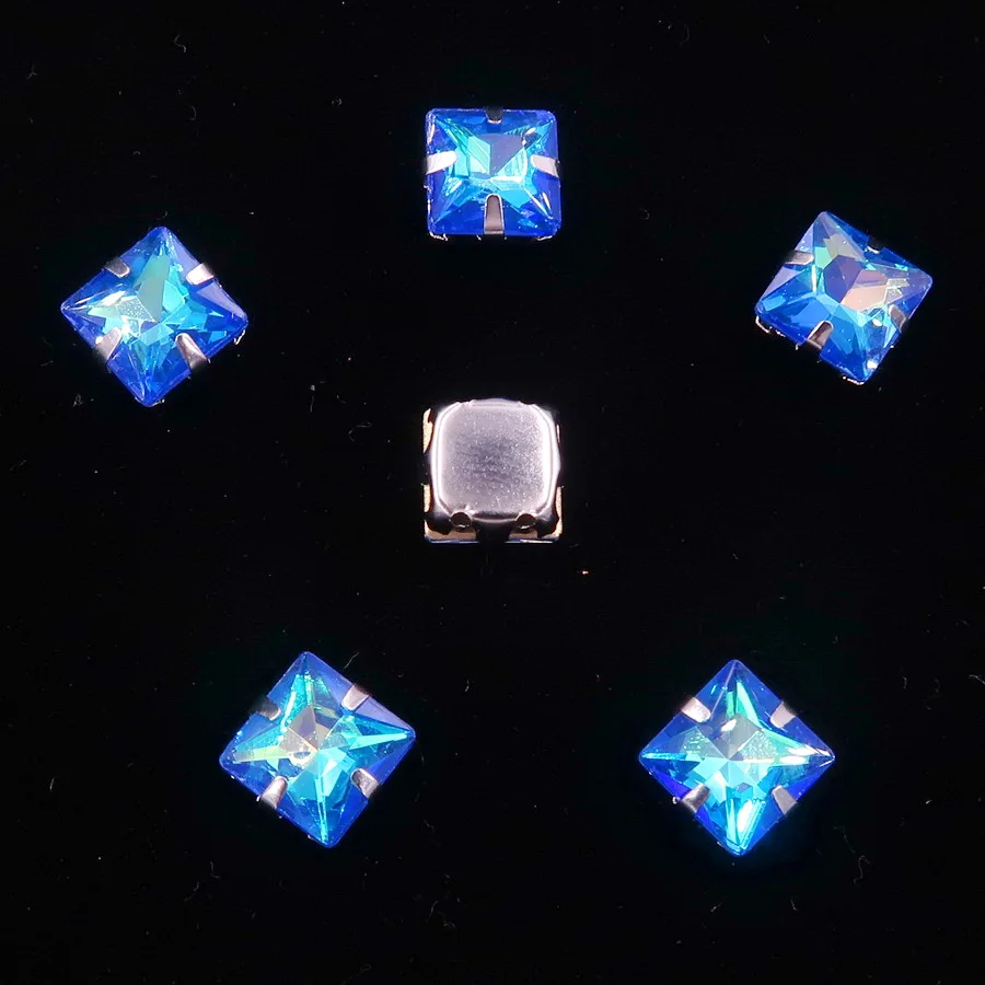 A11 Sapphire AB Серебристая металлическая коготь 50 шт./пакет с радужными или желейные АБ стекло с украшением в виде кристаллов 8mm квадратной формы шить стразы кристаллы Одежда «сделай сам» - Цвет: A11 Sapphire AB